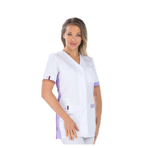 Amélie - Tunique - Manches courtes - Femme - 75 cm My Blouse  Sergé-Blanc-Parme-T7-XXXXL