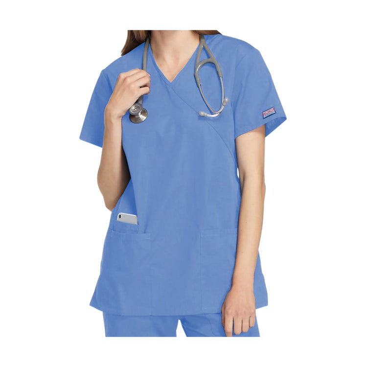 Bayonne - Tunique médicale - Effet cache-coeur  - Manches courtes - Femme - 72 cm - Cherokee Cherokee Authentic Workwear  Bleu-Ciel-3XL