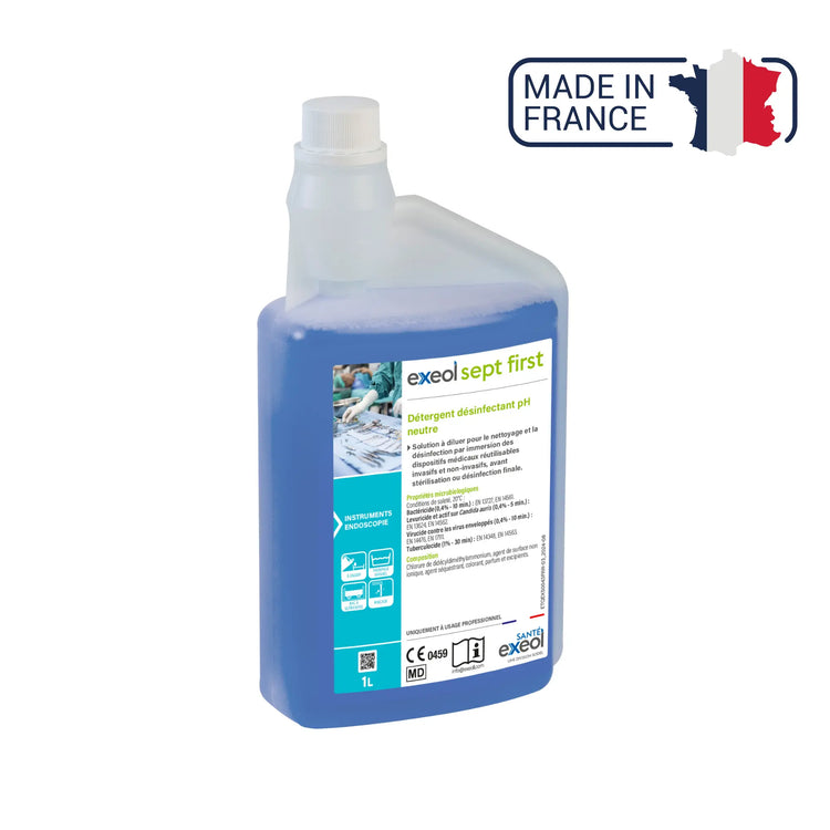 Détergent désinfectant pH neutre - Exeol Sept First - Sodel Exeol  1-flacon-doseur-de-1L