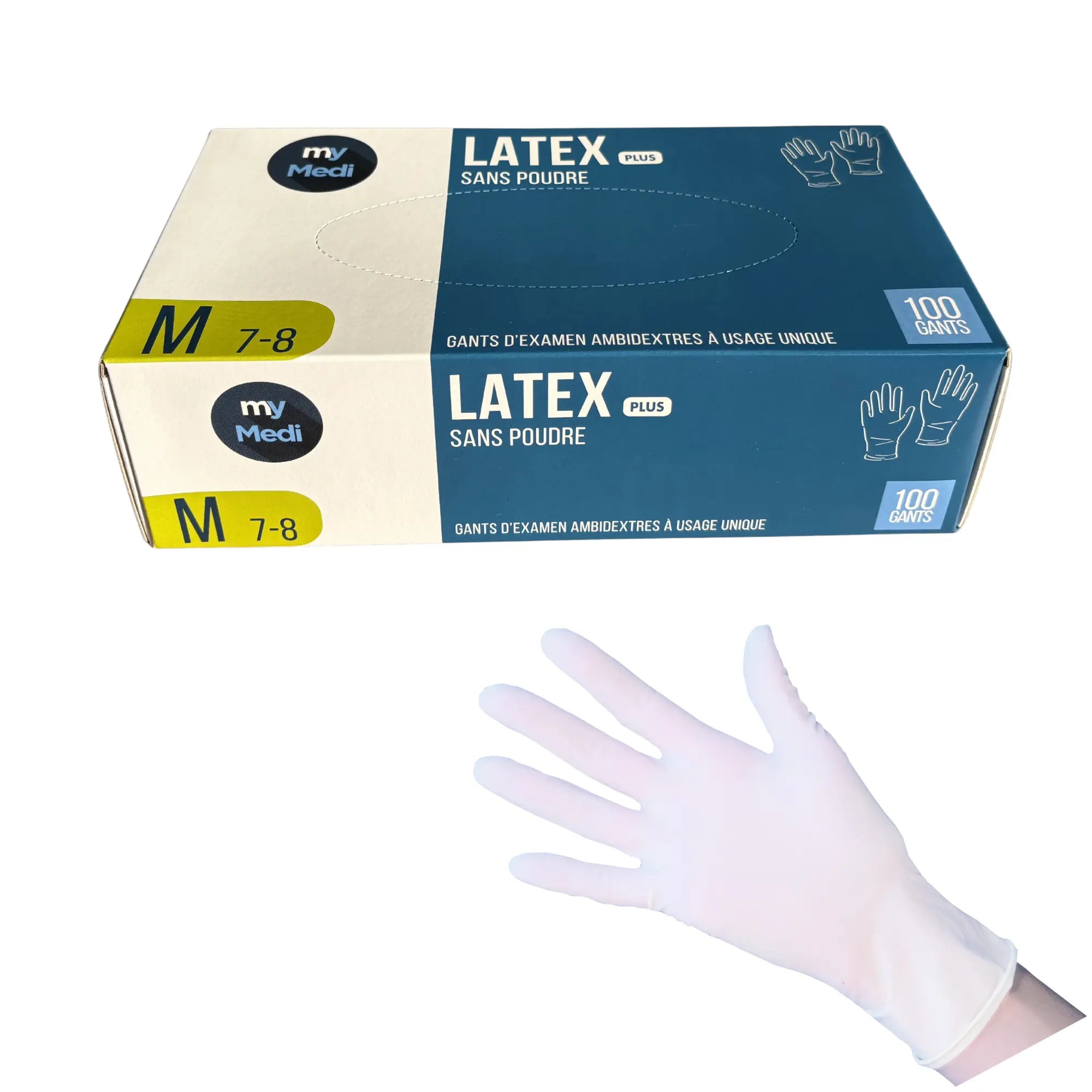 Gants d'examen - Latex - Sans poudre - Ambidextres - Boite de 100 - My Podologie MP  M