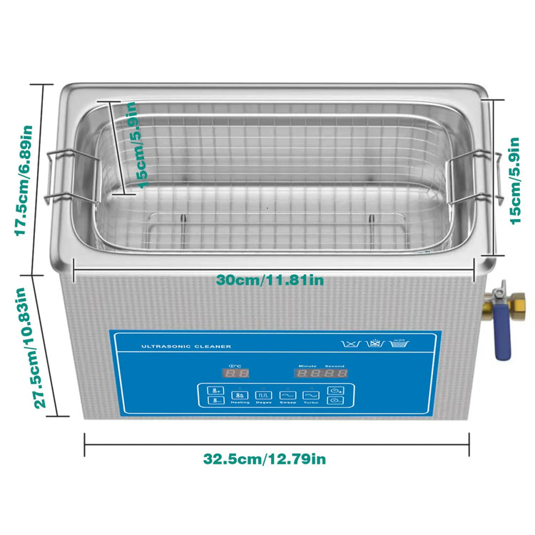 Nettoyeur à ultrasons 6,5L - Acier inoxydable - Robinet de vidange - My Podologie My Podologie 