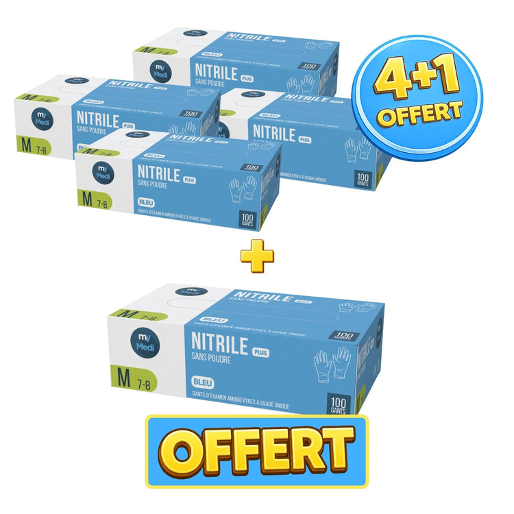 Pack 4+1 boîtes de 100 gants d'examen - Nitrile - Sans poudre - Ambidextres - My Médical My Medical 