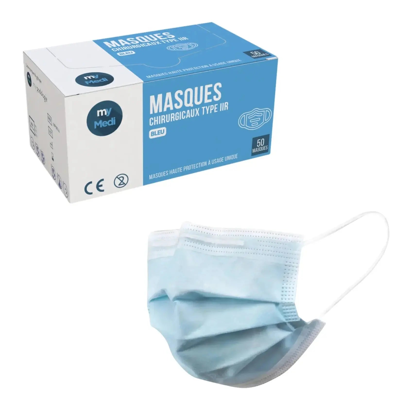 Pack 4+1 boîtes de 50 masques chirurgicaux bleu - 3 plis de type IIR - Norme EN14683 - Certification CE - My Médical My Medical 