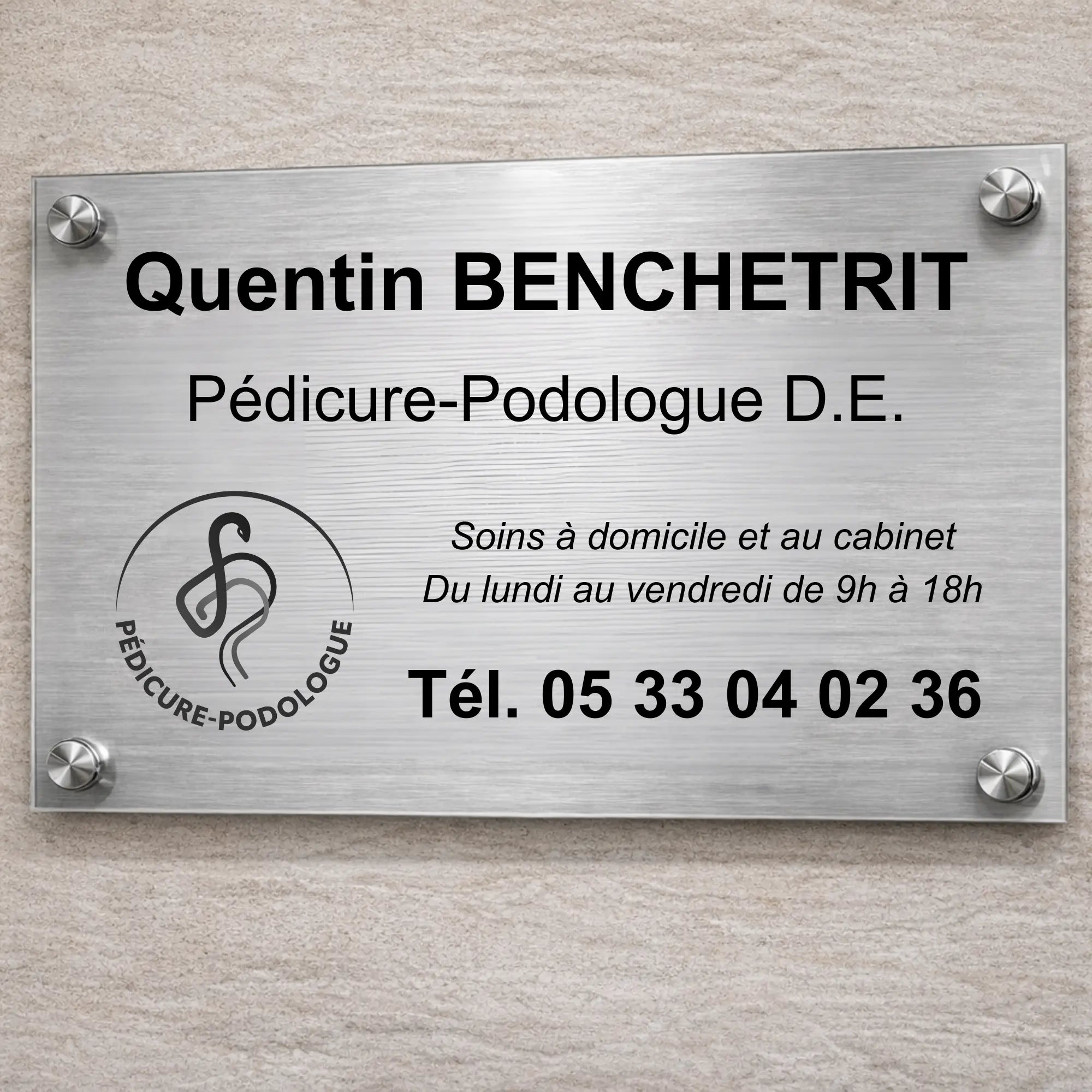 Plaque professionnelle Pédicure-Podologue personnalisable - Sans fixations My Podologie 